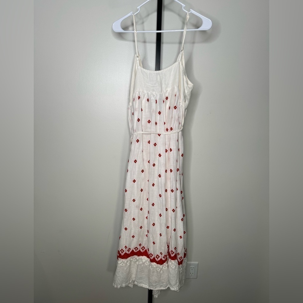 120% Lino Maxi Red Embroidered V-Neckline Dress - Size 48 IT (12 US) - Picture 4 of 7